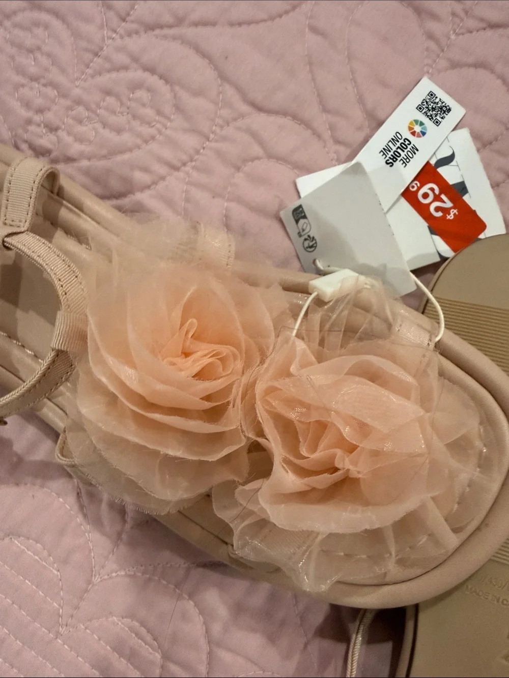 Zara Peach Floral T-Strap Sandals for Kids